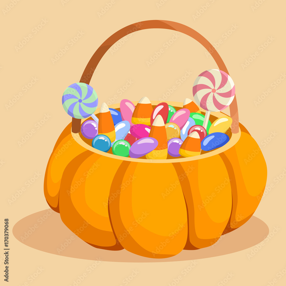 Halloween Candy Pumpkin Basket contains a lot of Halloween candies ...