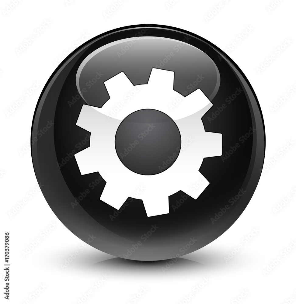 Process icon glassy black round button