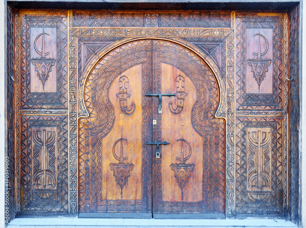 Traditional decorated door in Agadir, Morocco
