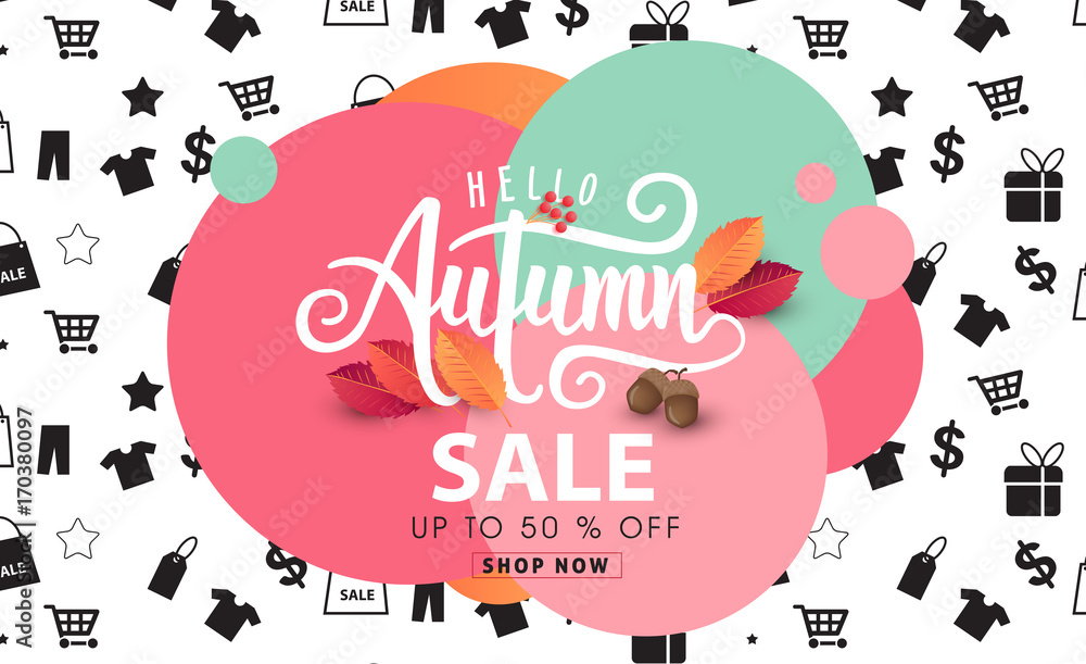 Obraz premium Autumn sale background layout decorate with leaves for shopping sale or promo poster and frame leaflet or web banner.Vector illustration template.