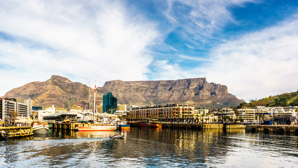 Table Mountain viewed from the Victoria and Albert Waterfront in Cape Town South Africa