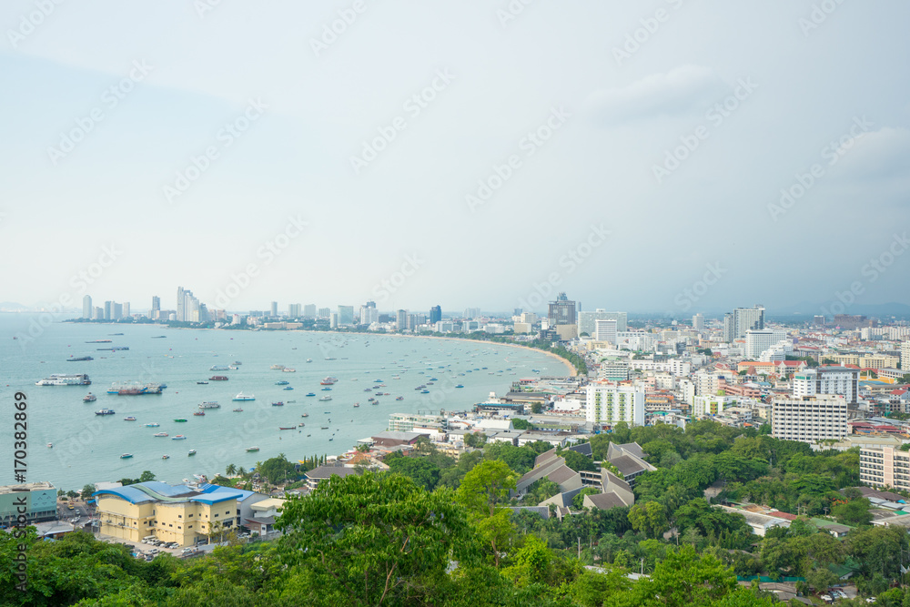 PATTAYA, THAILAND - May 6 : The building and skyscrapers in day time on May 6, 2017 in Pattaya,Thailand.Pattaya city is famous about sea sport and night life entertainment