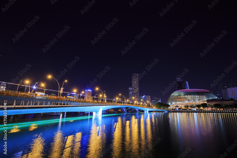 Jubilee Bridge of Singapore at night