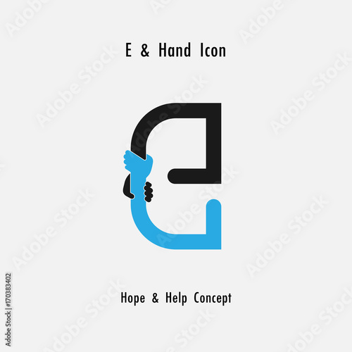 Creative E- alphabet icon abstract and hands icon design vector template.Business offer,partnership,hope,support or help concept.Corporate business and industrial logotype symbol.