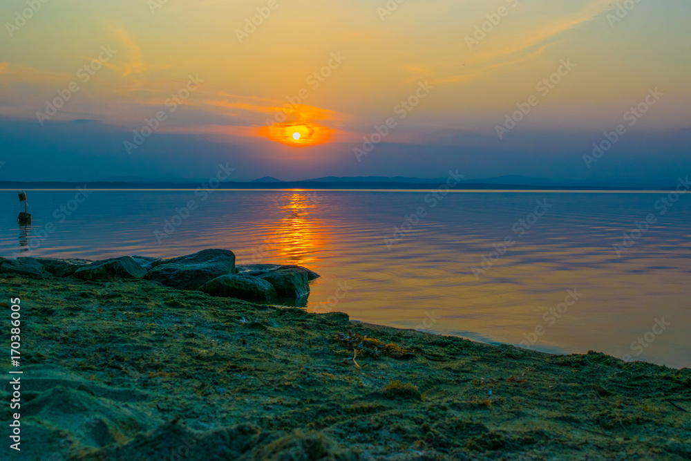 Sunset at a lake Uveldy, The Urals, Russia