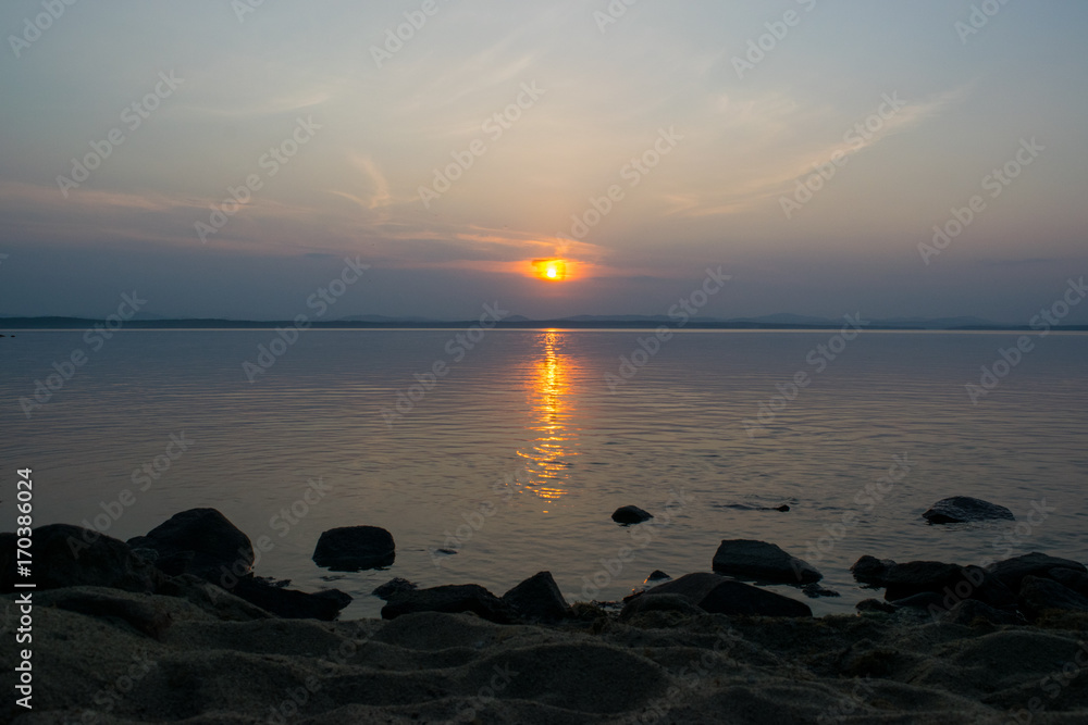 Sunset at a lake Uveldy, The Urals, Russia