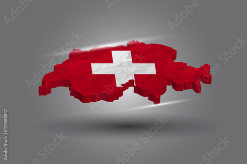 3D Karte von Schweiz mit Flagge vor weißem Hintergrund. Switzerland Map. Switzerland 3d map with flag.