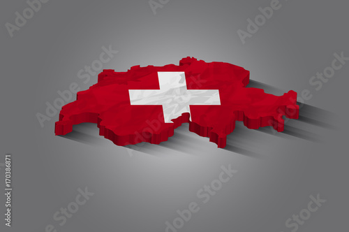 3D Karte von Schweiz mit Flagge vor weißem Hintergrund. Switzerland Map. Switzerland 3d map with flag.
