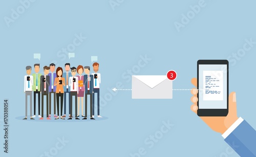flat business sending message on mobile and email marketing and concept
