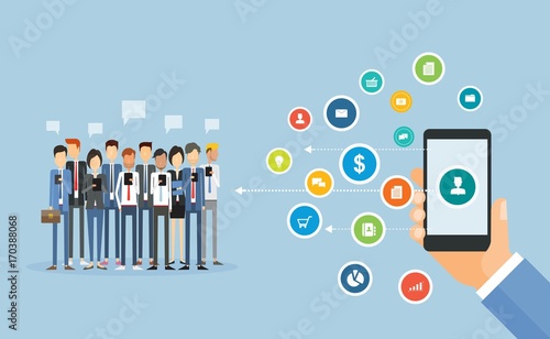 flat business mobile marketing online content  concept  and
social network connection to people concept
