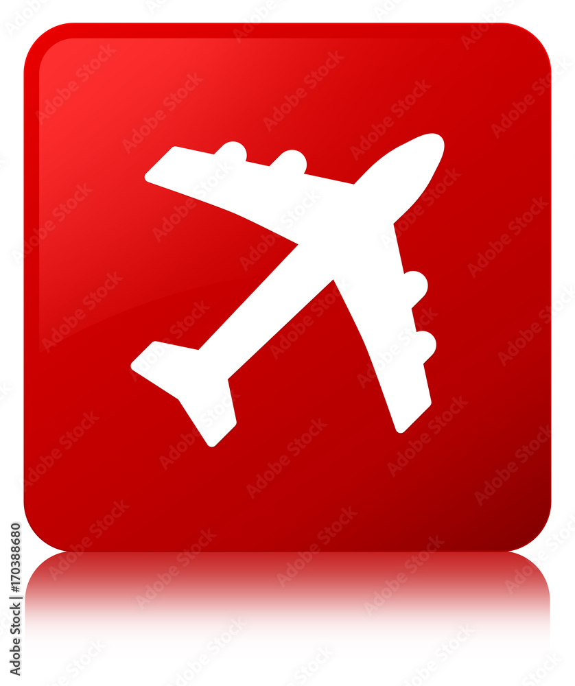Fototapeta premium Plane icon red square button