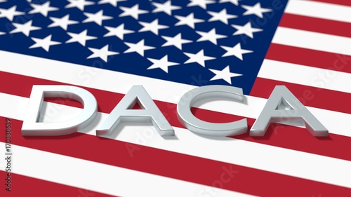 The word daca on an american flag immigration concept