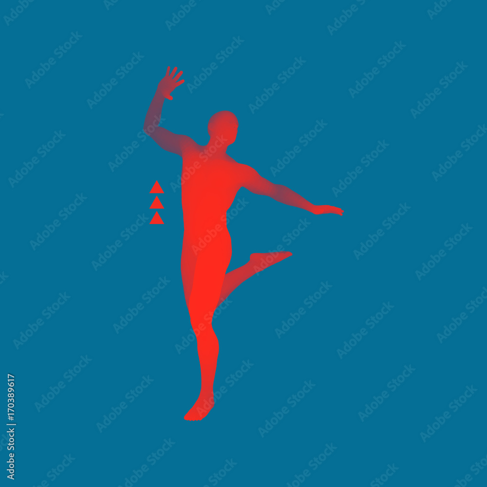 Man is Posing and Dancing. Silhouette of a Dancer. A Dancer Performs Acrobatic Elements. Sports Concept. 3D Model of Man. Human Body. Sport Symbol. Design Element. Vector Illustration.