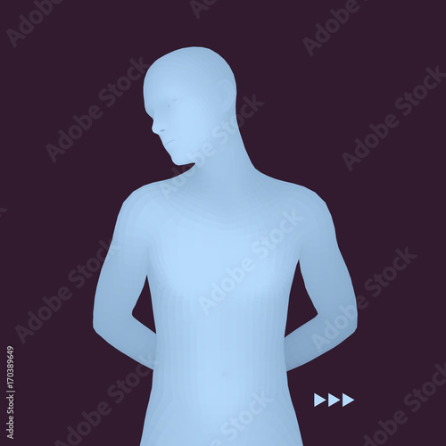 Man in a Thinker Pose. 3D Model of Man. Business, Science, Psychology or Philosophy Vector Illustration.