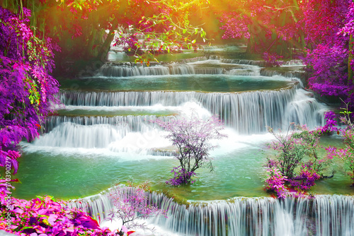 Landscape of Huay Mae Kamin Waterfall, beautiful waterfall in deep forest at Kanchanaburi province, Thailand