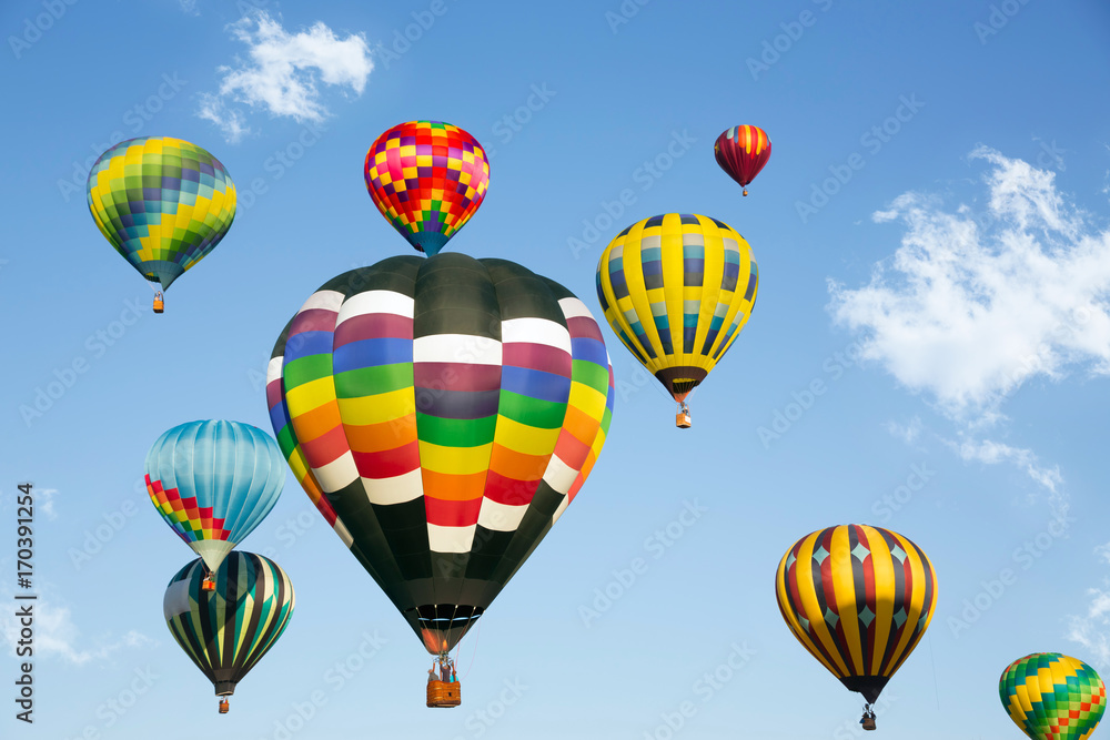 Fototapeta premium Hot air balloons up in the blue sky