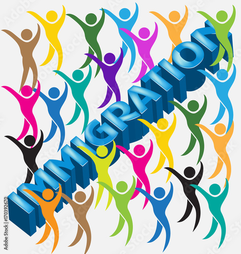 Immigration 3d word and family people figures vector image
