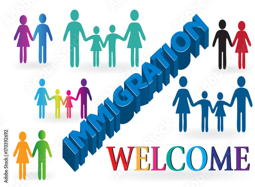 Families immigration welcome symbol background