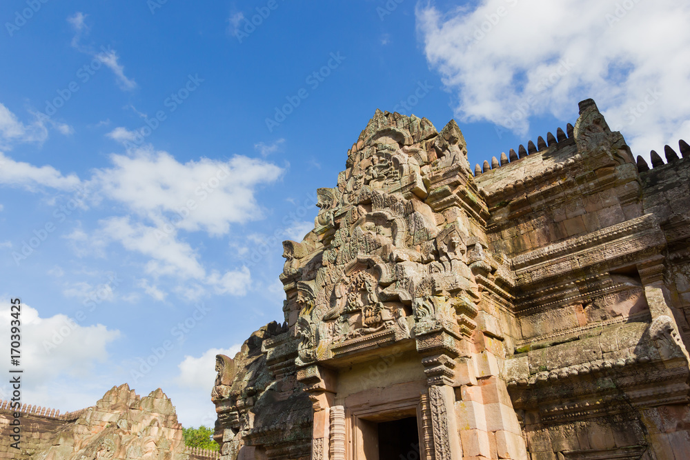 The Lintel of Reclining Pra Narai above the entrance to the central sanctuary of Prasat Hin Phanom Rung Ancient Khmer Temple, Buriram Province of Thailand