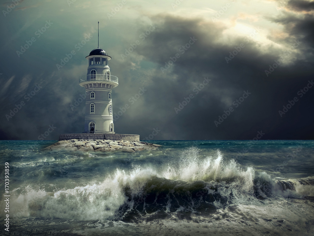 Lighthouse on the sea under sky