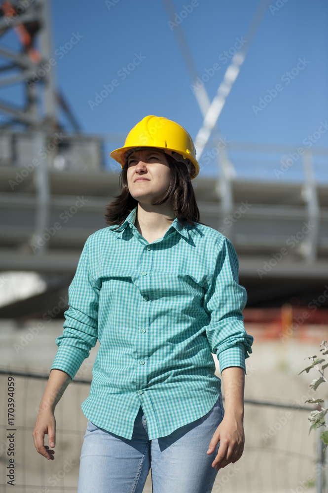 Girl student practice on a construction site Girl student practice on a construction site
