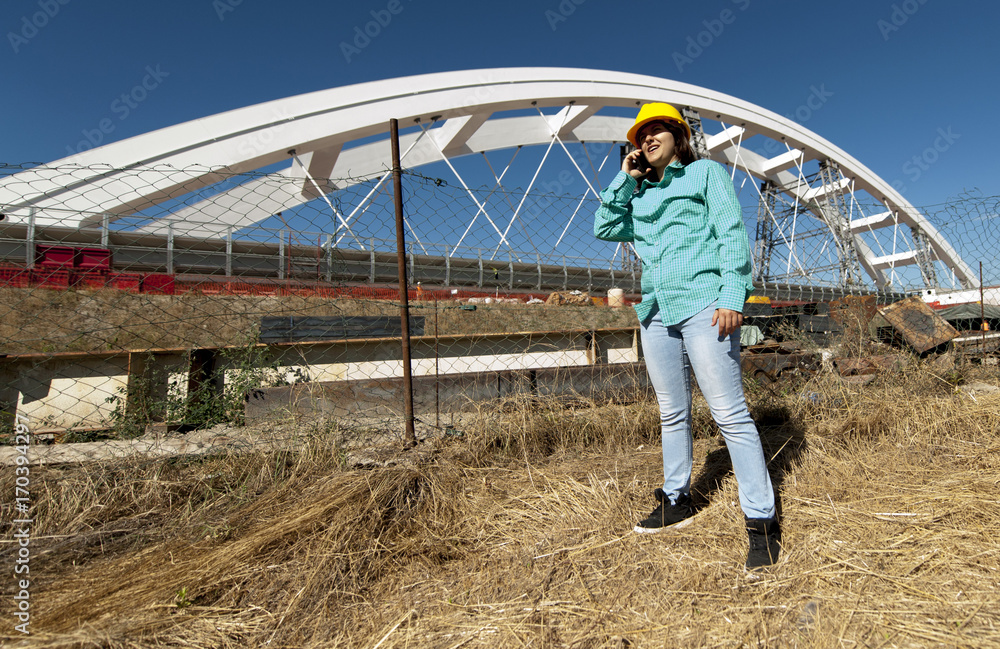 Girl student practice on a construction site Girl student practice on a construction site