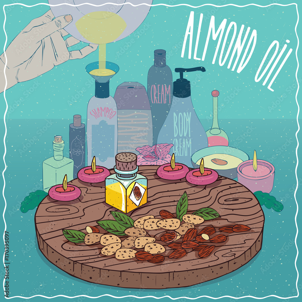 Glass Reagent Bottle of Almond oil and sweet kernels of Prunus dulcis