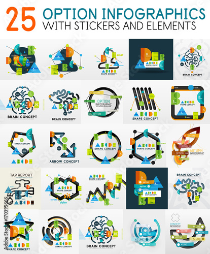 Mega collection of vector digital infographics diagram template with stickers