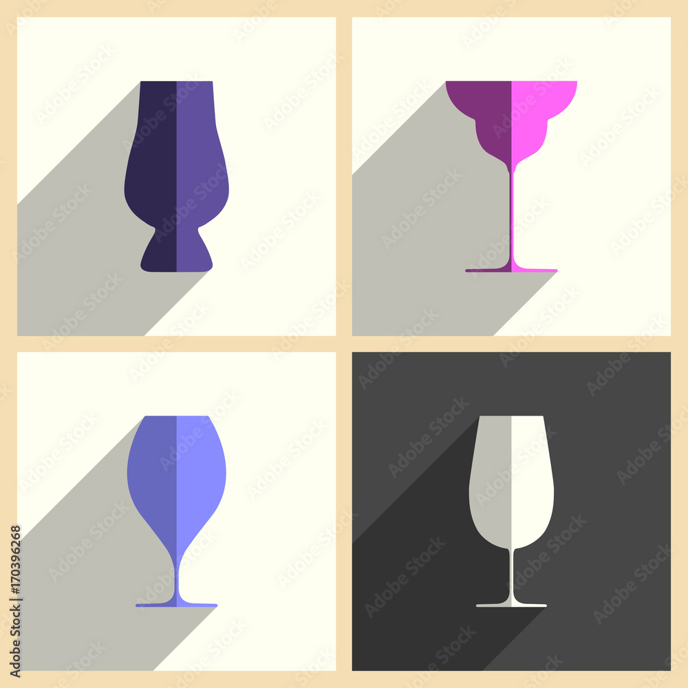 Naklejka Wineglasses set of flat icons with shadow. Vector illustration