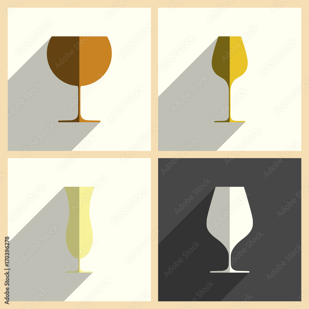 Naklejka Wineglasses set of flat icons with shadow. Vector illustration