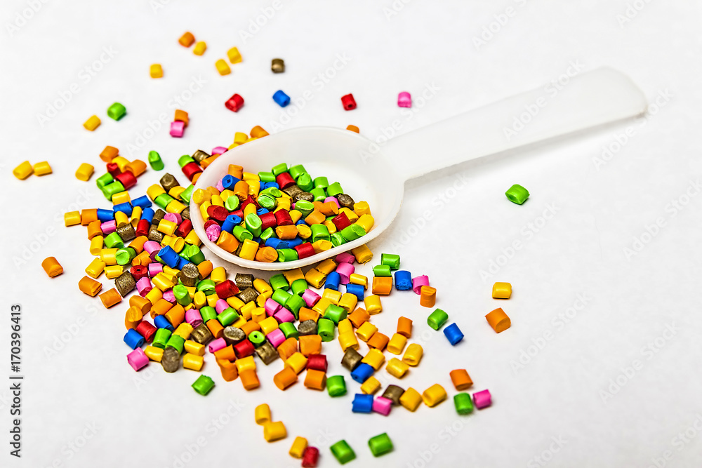 Obraz premium Polymeric dye. Colorant for plastics. Pigment in the granules.