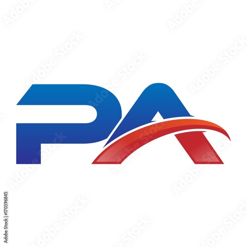 modern vector initial letters logo swoosh pa red blue