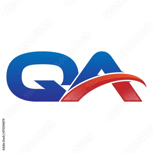 modern vector initial letters logo swoosh qa red blue