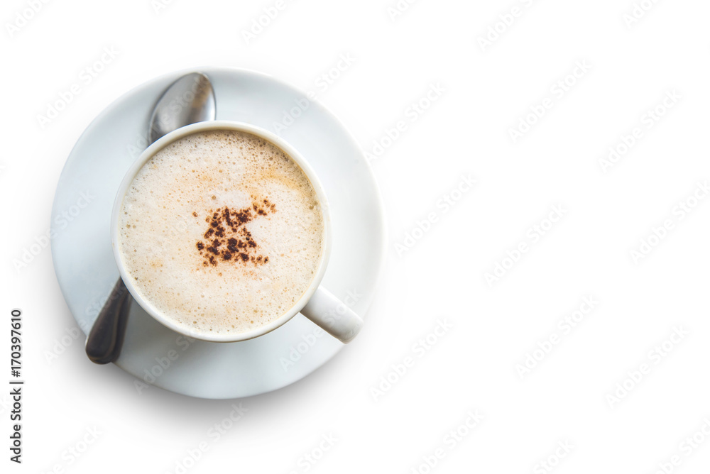 Cup of cappuccino isolated on the white background, clipping path. Cup of cappuccino isolated on the white background, clipping path.