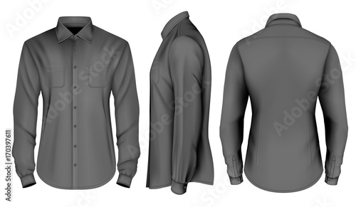 Men's long sleeved formal button down shirt front, side and back