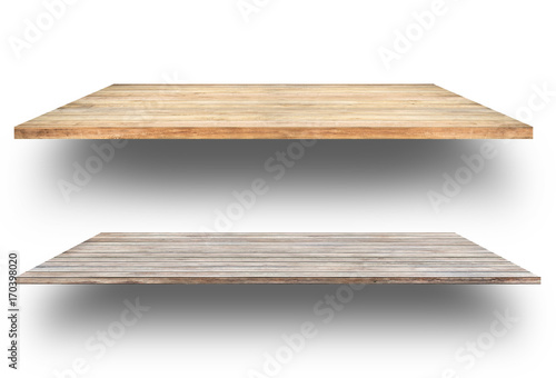 Wooden shelves isolated on white background,Clipping Path.