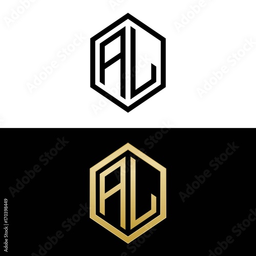 initial letters logo al black and gold monogram hexagon shape vector