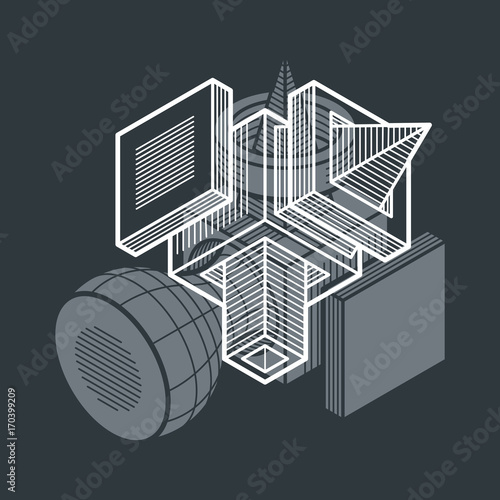 Engineering three-dimensional construction, abstract vector trigonometric shape.