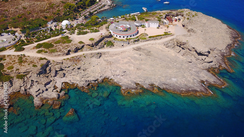 August 2017: Aerial drone photo of famous public spirngs of Kalithea in a fully restored state, Rodos island, Aegean, Dodecanese, Greece photo