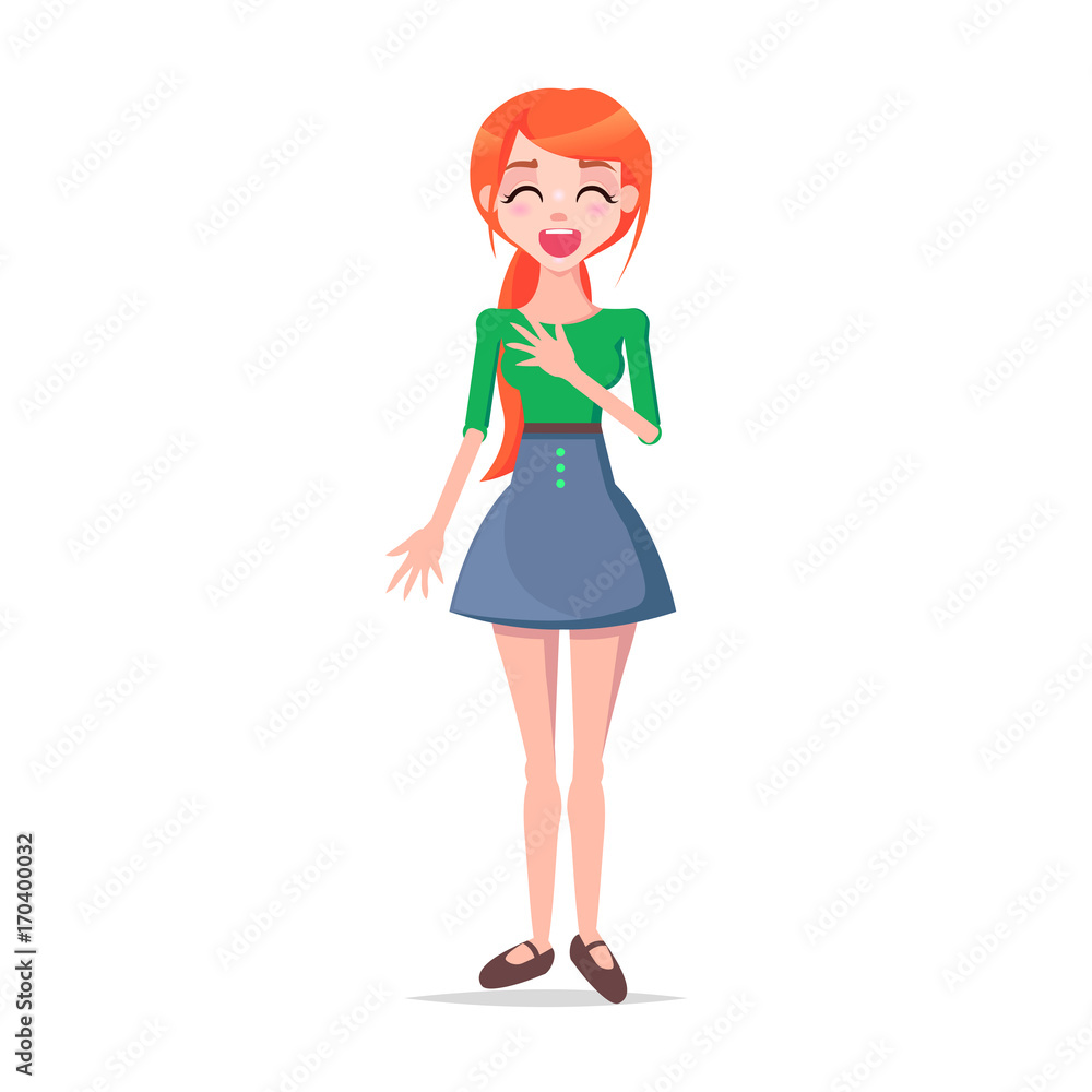 Laughing Young Woman Cartoon Flat Vector Character Laughing Young Woman Cartoon Flat Vector Character