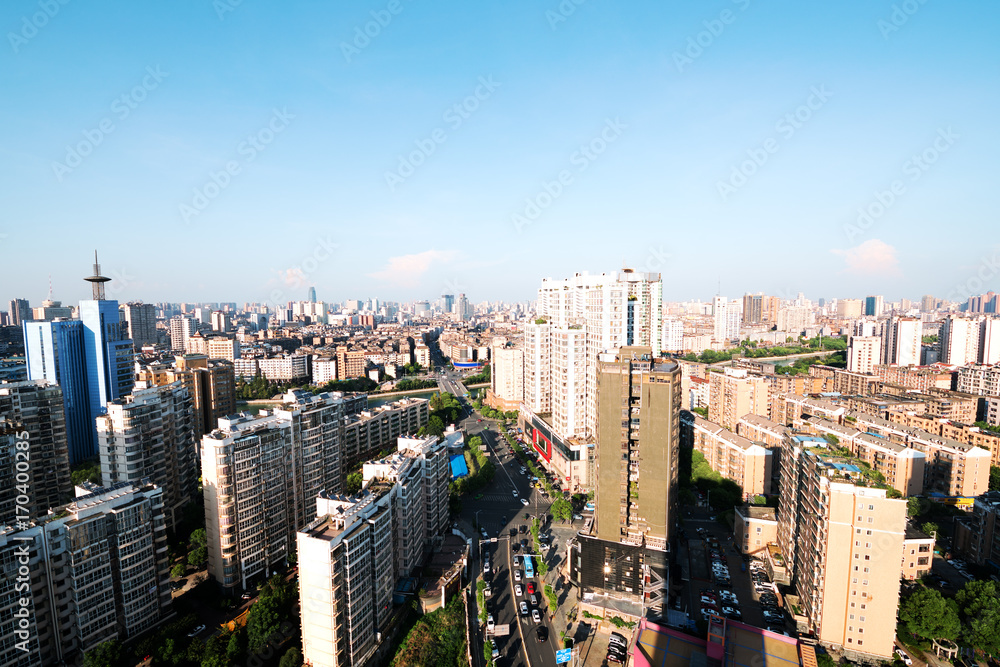 Obraz premium a bird's eye view of shanghai at dusk