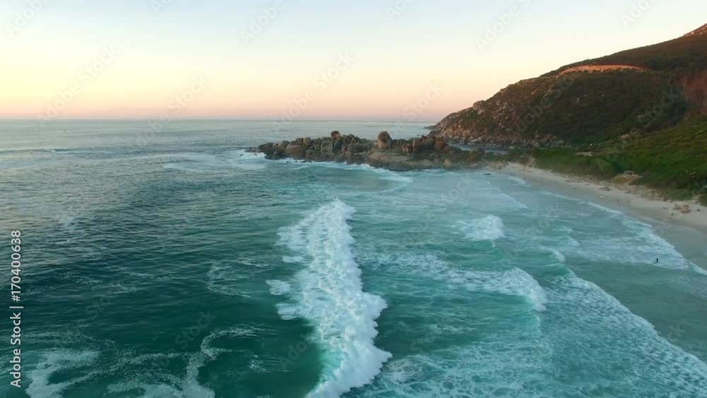 Aerial of Waves and Rocks and Sunset Beach in Cape Town Aerial of Waves and Rocks and Sunset Beach in Cape Town