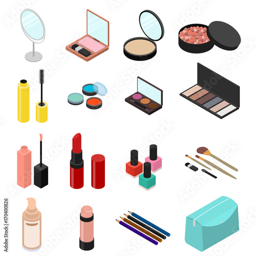 Cosmetic Products Set Isometric View. Vector