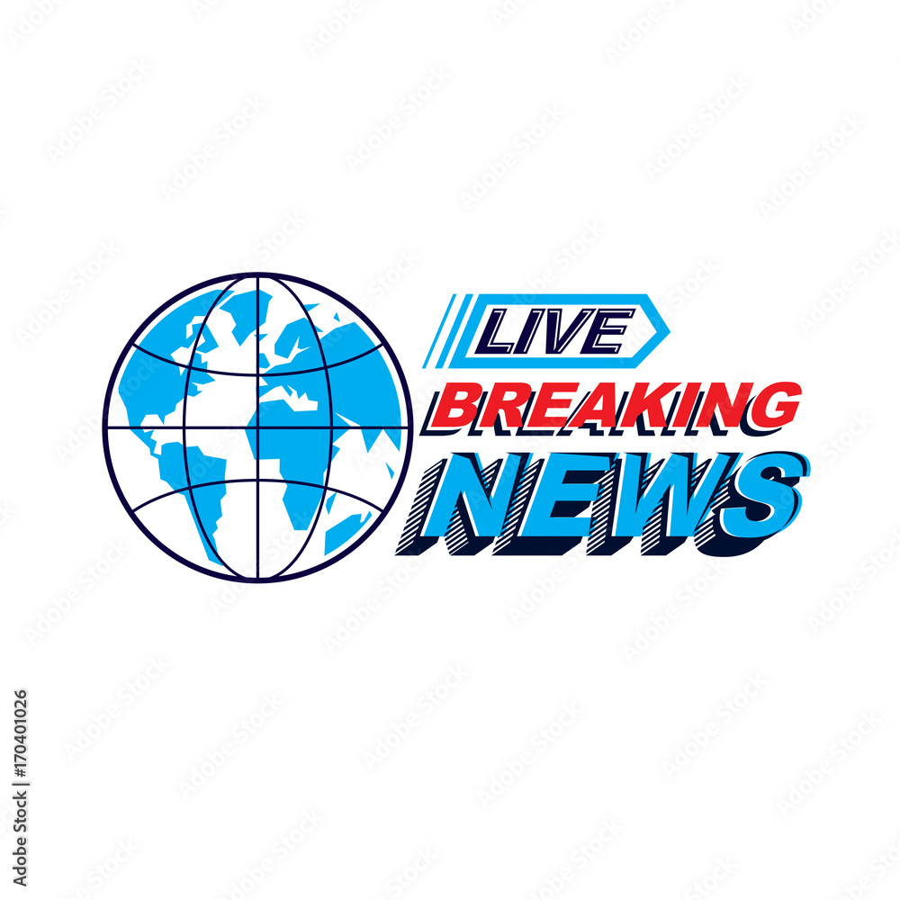 Breaking international news concept, blue Earth divided with meridians vector logo. Breaking international news concept, blue Earth divided with meridians vector logo.