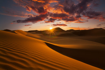 Poster Woestijnlandschap Golvende zandduinen in de Sahara  © Anton Petrus