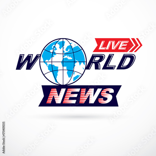World news conceptual logo, vector globe illustration. Journalism concept.
