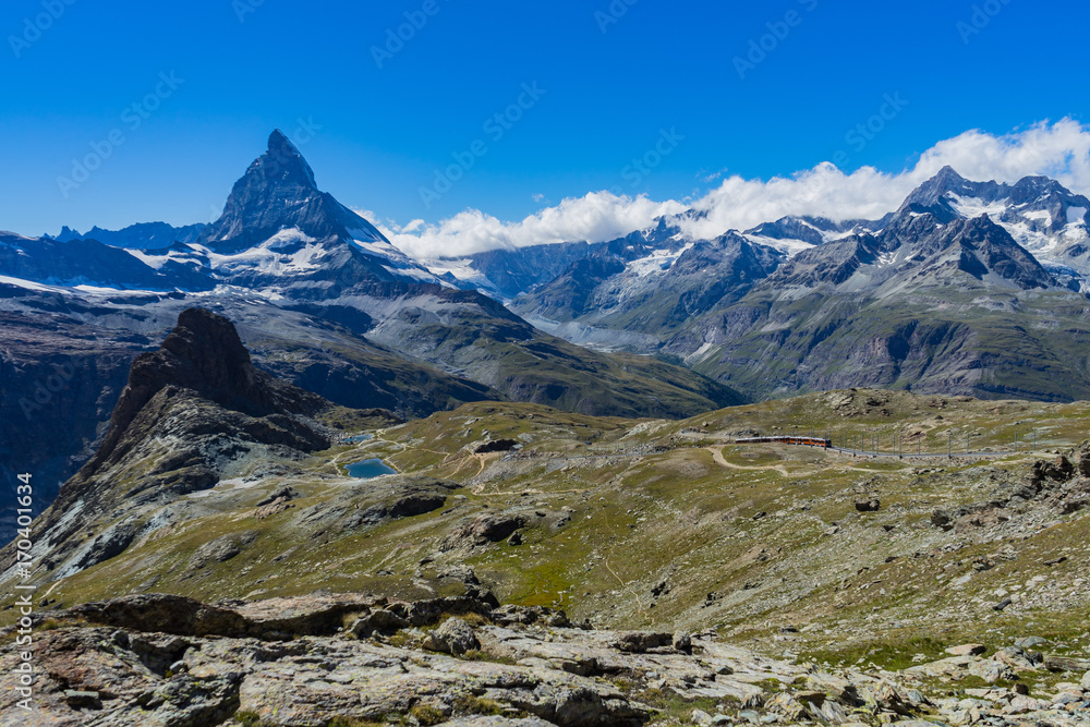 Matterhorn, Riffelsee and Gornergrat train, Swiss Alps, Switzerland