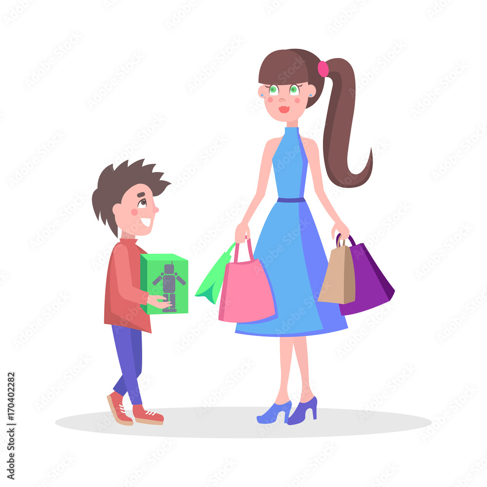 Family Shopping Cartoon Flat Vector Concept