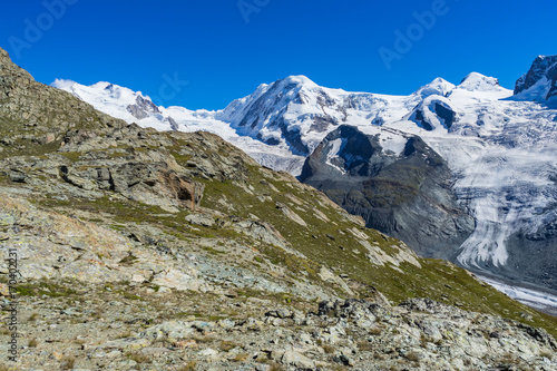 Monte Rosa and Lyskamm, Castore and Pollux near Gornergrat glacier, Swiss Alps, Switzerland