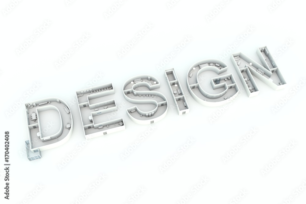 DESIGN concept interior text white background 3d illustration DESIGN concept interior text white background 3d illustration